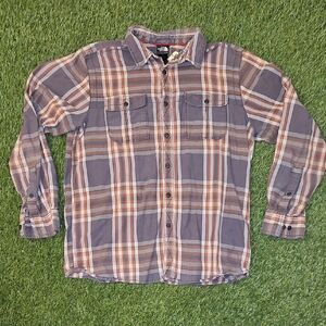 The North Face Men's Plaid Shirt - Gray and Brown Vintage Flannel Style